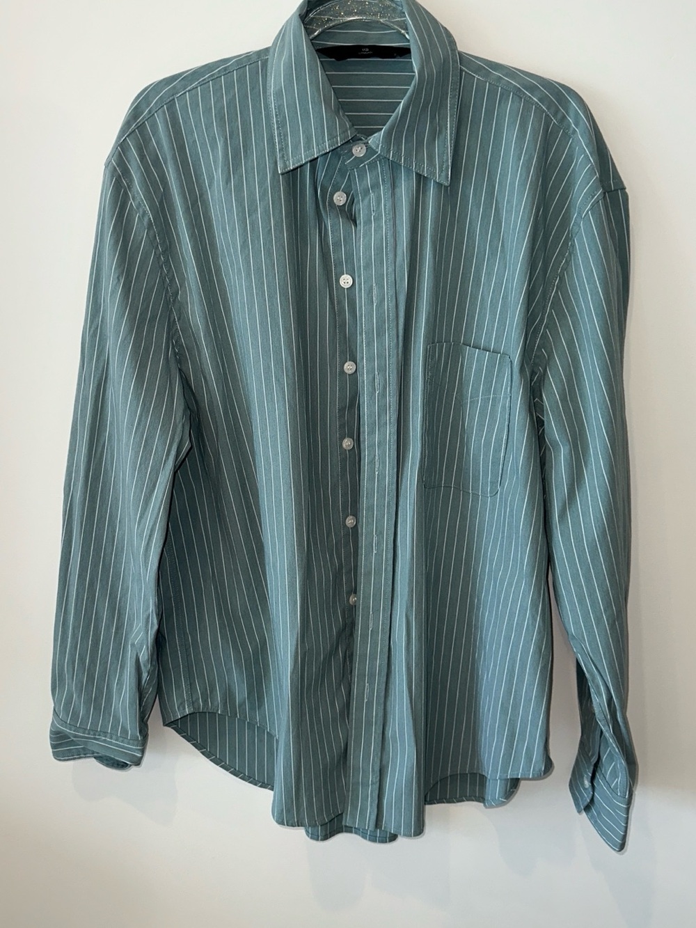 Black Teal Vertical-Stripe Dress Shirt
